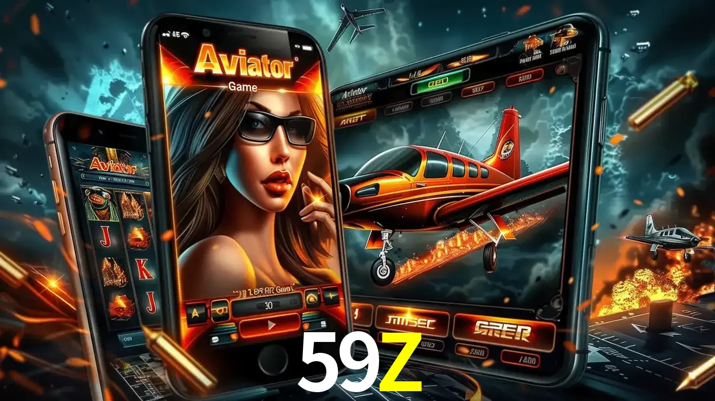 O popular jogo de apostas Aviator exibido em vários celulares e tablets, mostrando a interface emocionante e a ação de voo disponíveis para jogar agora no 59Z.